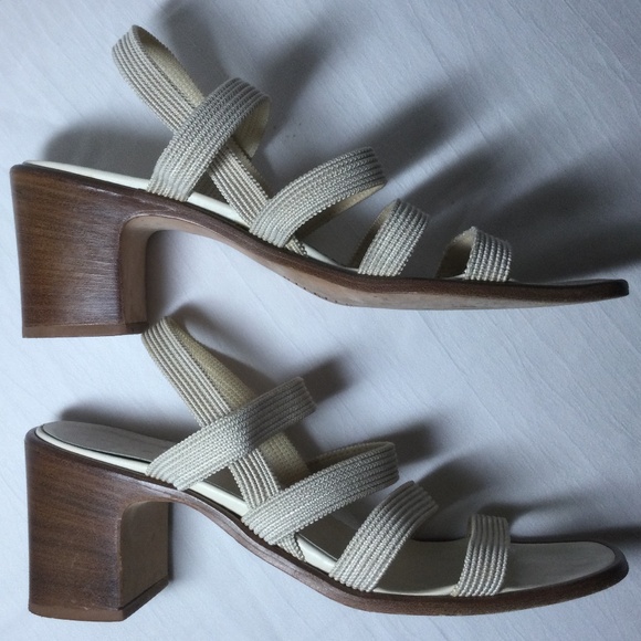 Vintage Nickels Block Heel Taupe Strap Slingback Sandals Made in Italy 9M - Picture 1 of 8